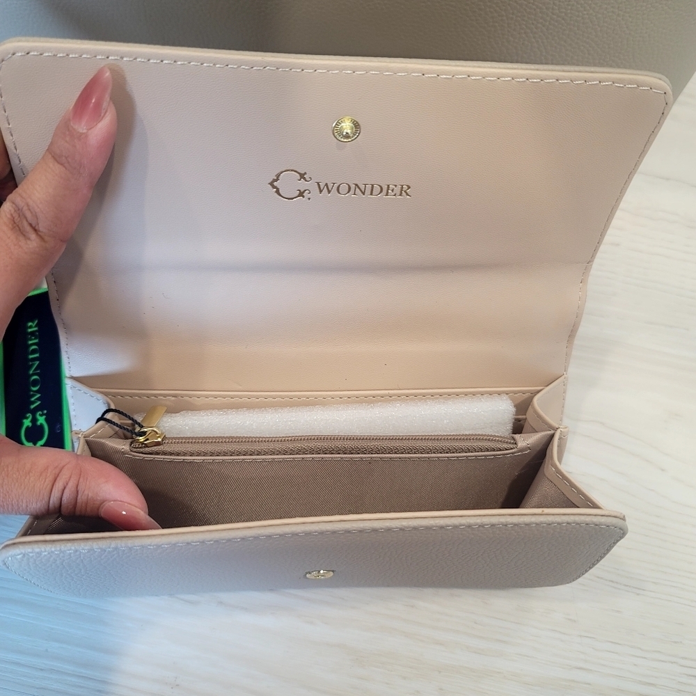 NEW C. WONDER Naomi Caviar Texture Satchel and Flap Clutch Wallet in Tan - Picture 15 of 17